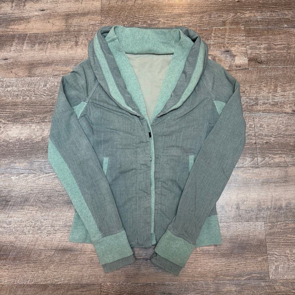 Lululemon To Class Jacket Green Ribbed Knit Snap Front Cardigan Women's Size 6